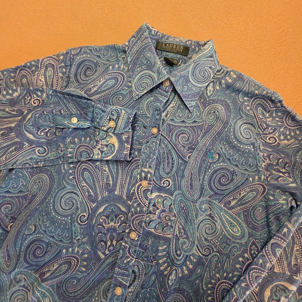 Lauren Ralph Lauren Blue Paisley Cotton Button Shirt Sz Petite Small